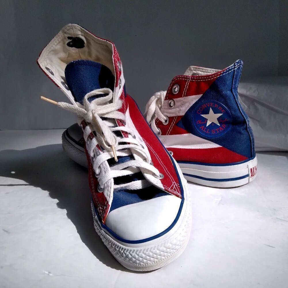 Vntg '04 Converse Puerto Rican Flag with Frog HiTop Chuck T's All*s Sz M6.5W8.5
